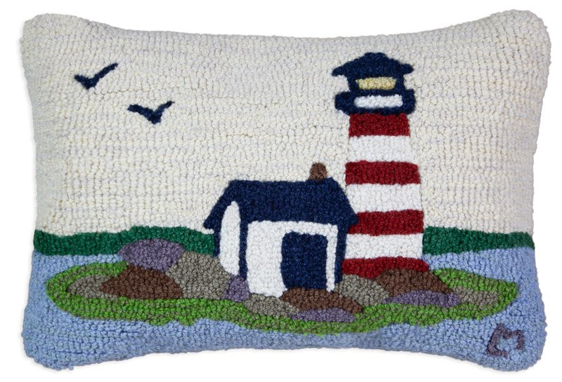 Harbor Light Hooked Wool Pillow | Nautical Decor | Pillows