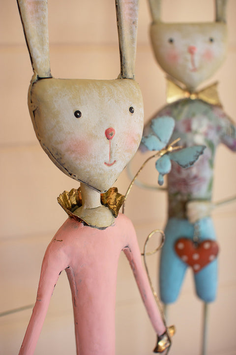 Painted Metal Long Leg Boy and Girl Rabbits | Seasonal | Easter